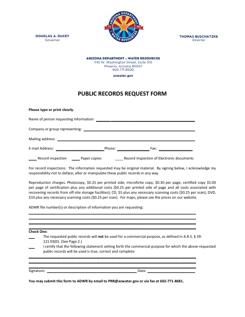 Public Records Request Form - Arizona Download Pdf