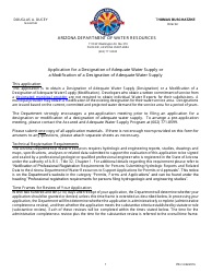 Document preview: Application for a Designation of Adequate Water Supply or a Modification of a Designation of Adequate Water Supply - Arizona