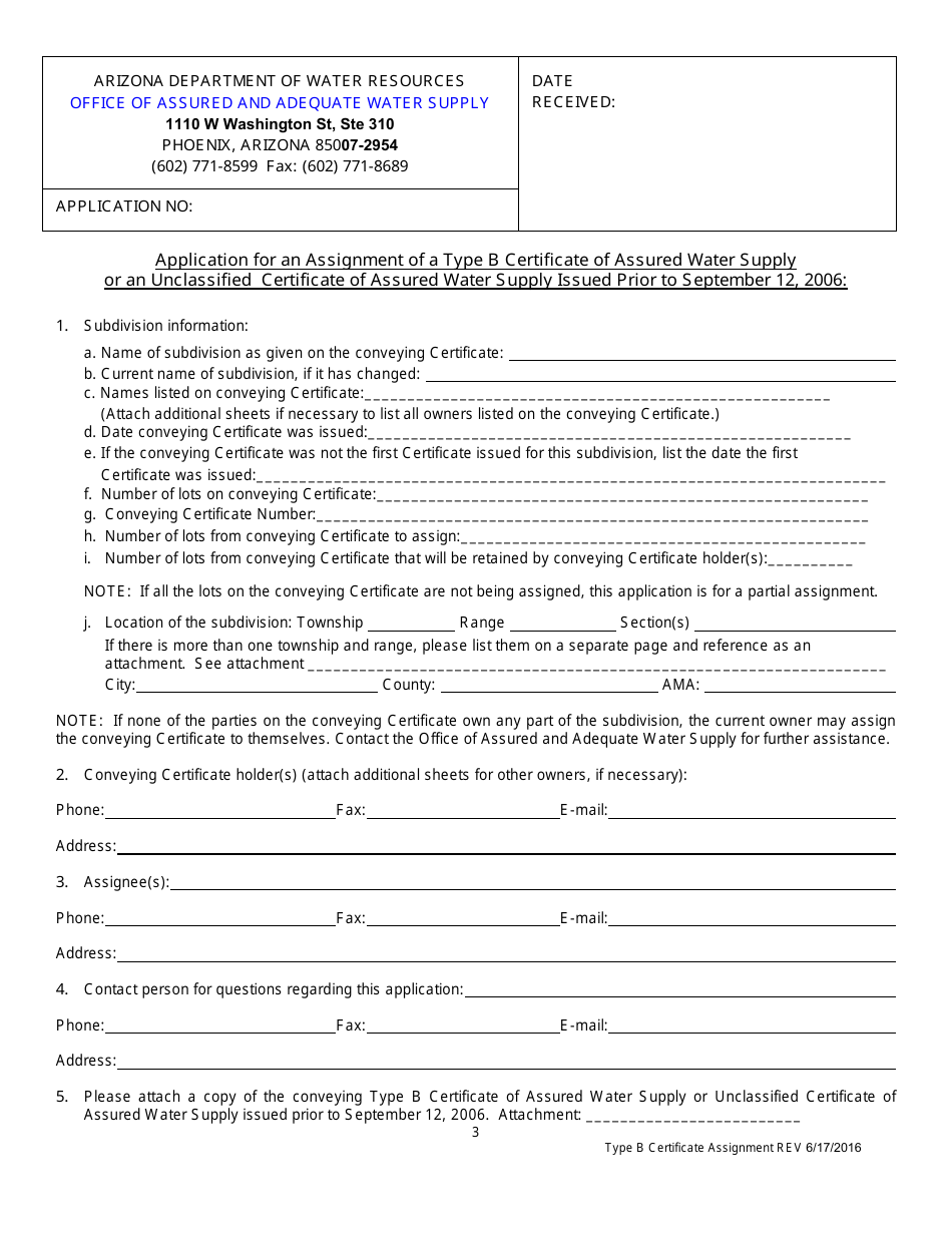 Application for an Assignment of a Type B or Unclassified Certificate of Assured Water Supply - Arizona, Page 4