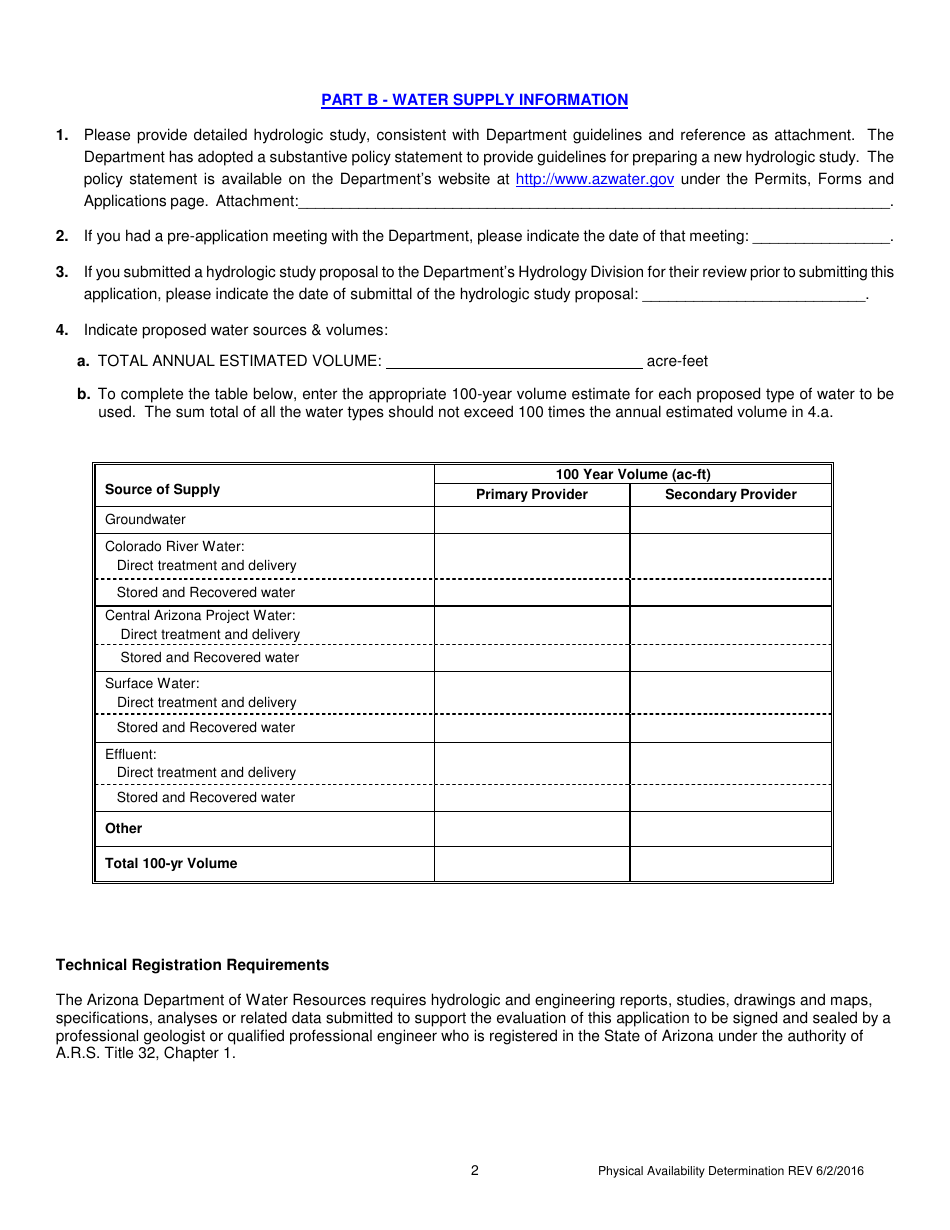 Physical Availability Determination Application Form - Arizona, Page 2