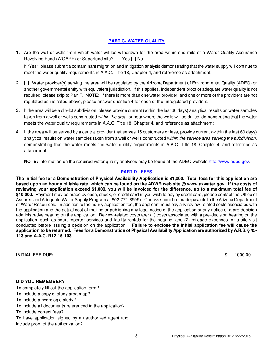 Physical Availability Determination Application Form - Arizona, Page 3