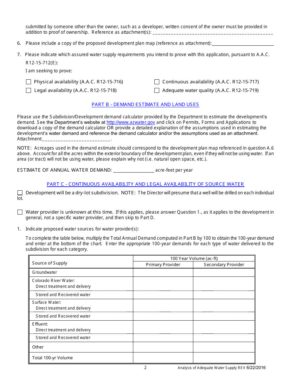 Analysis of Adequate Water Supply Application Form - Arizona, Page 4