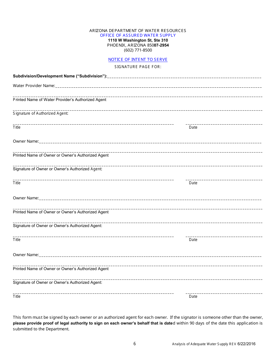 Analysis of Adequate Water Supply Application Form - Arizona, Page 8