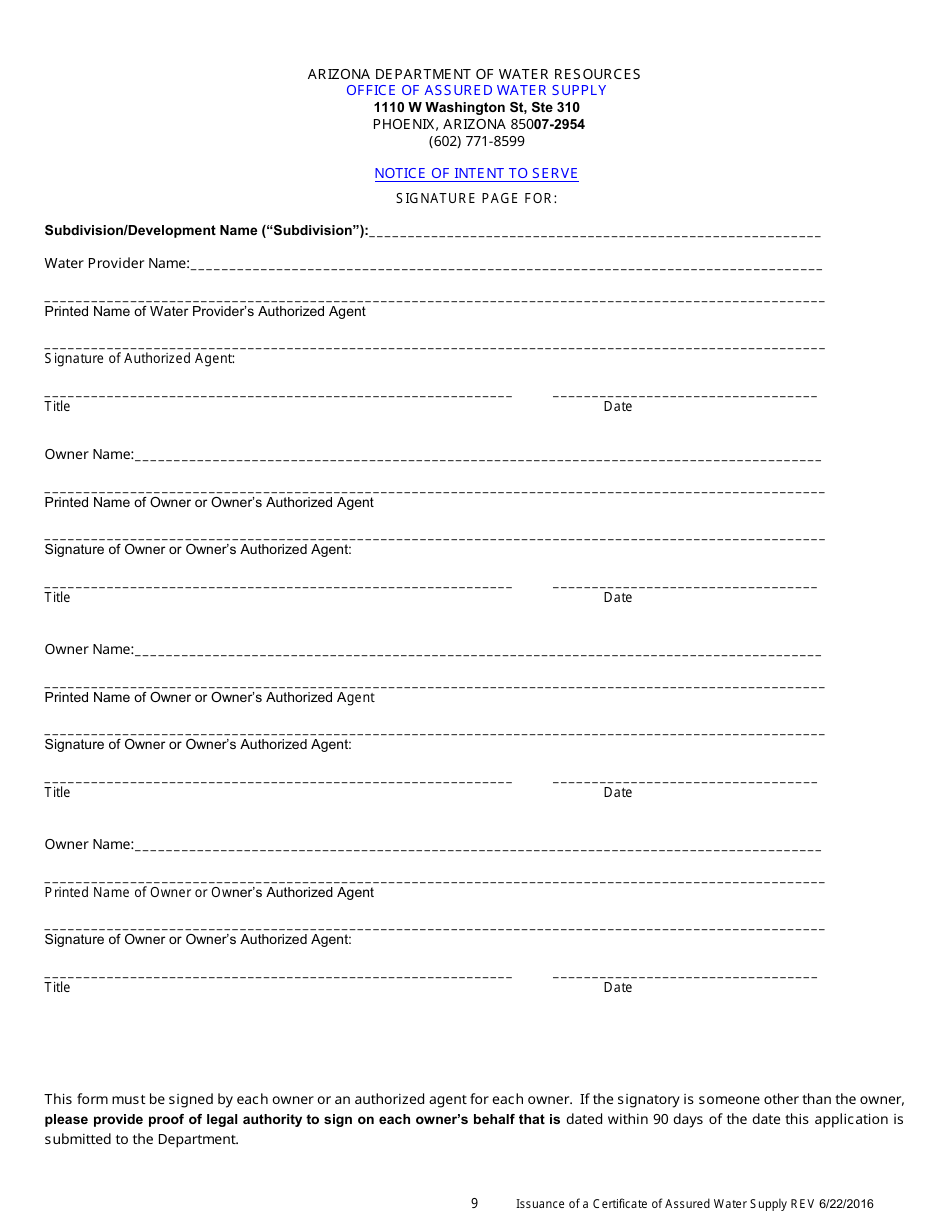 Re-issuance of a Certificate of Assured Water Supply Application - Arizona, Page 10