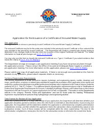 Re-issuance of a Certificate of Assured Water Supply Application - Arizona