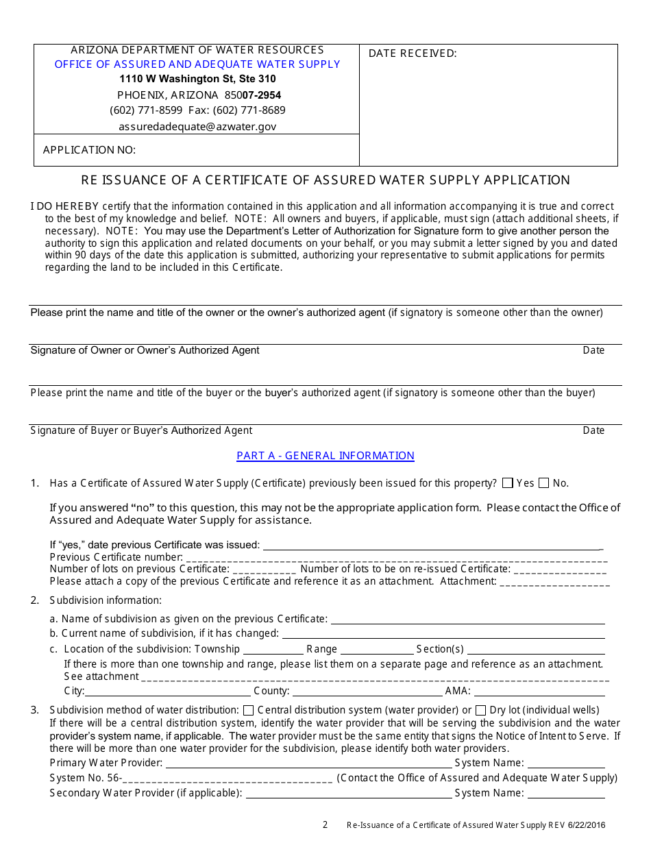 Re-issuance of a Certificate of Assured Water Supply Application - Arizona, Page 3