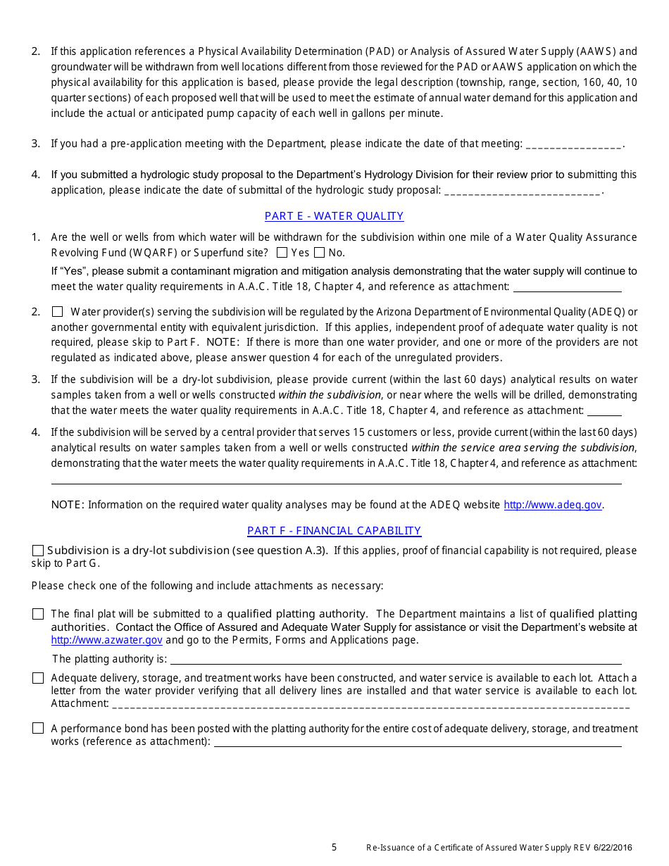 Re-issuance of a Certificate of Assured Water Supply Application - Arizona, Page 6