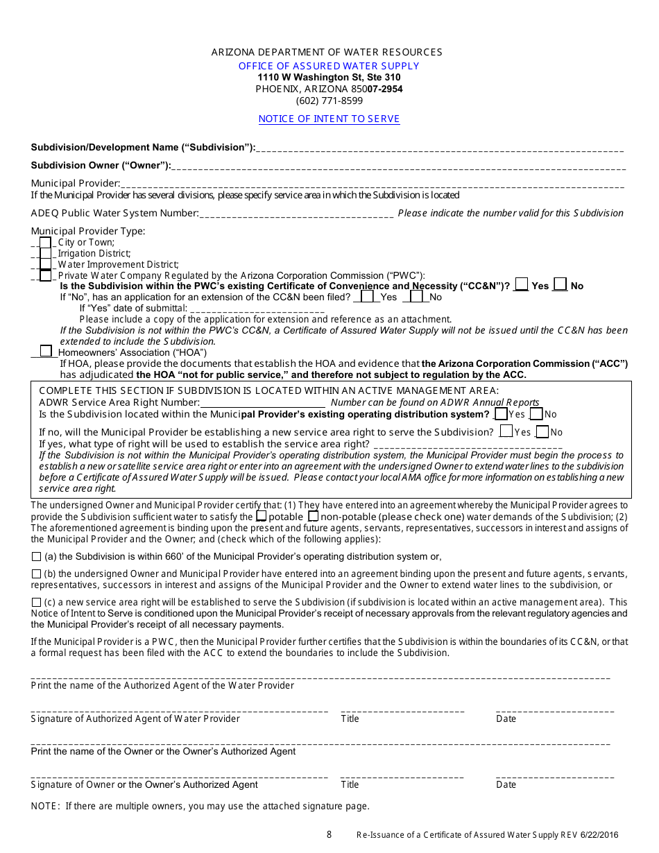 Re-issuance of a Certificate of Assured Water Supply Application - Arizona, Page 9