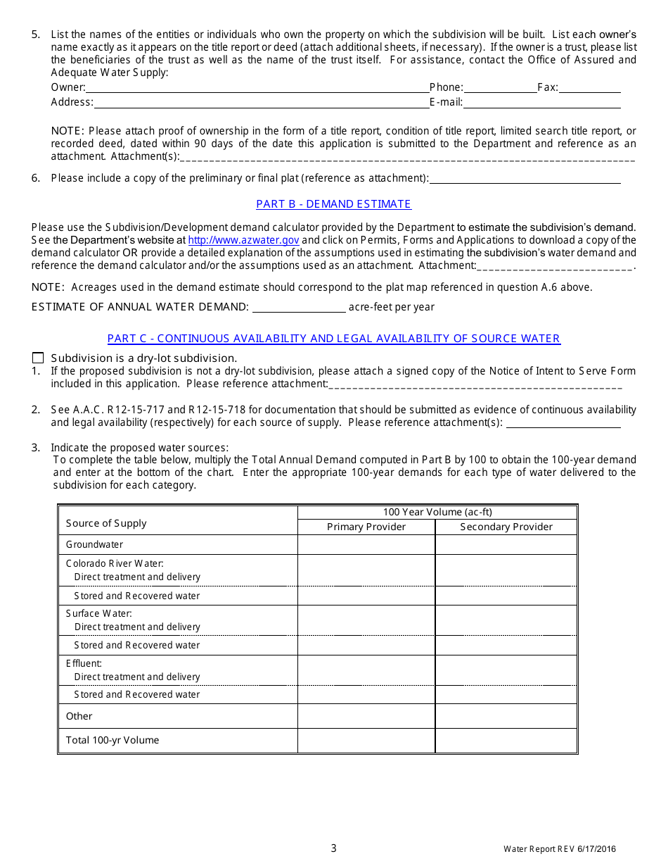 Application for a Water Report - Arizona, Page 4