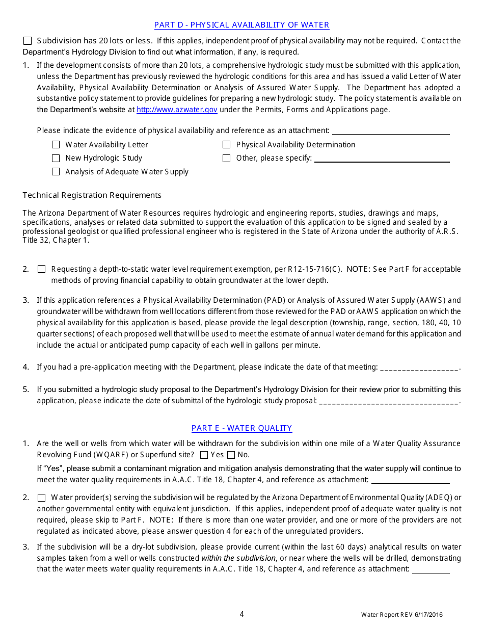 Application for a Water Report - Arizona, Page 5