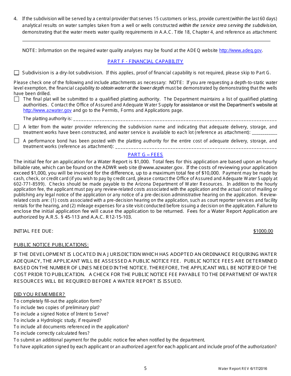Application for a Water Report - Arizona, Page 6