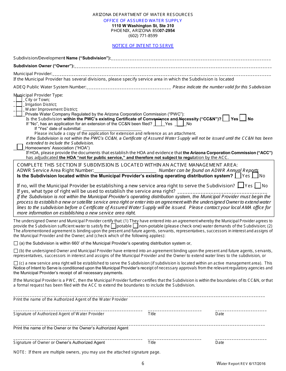 Application for a Water Report - Arizona, Page 7