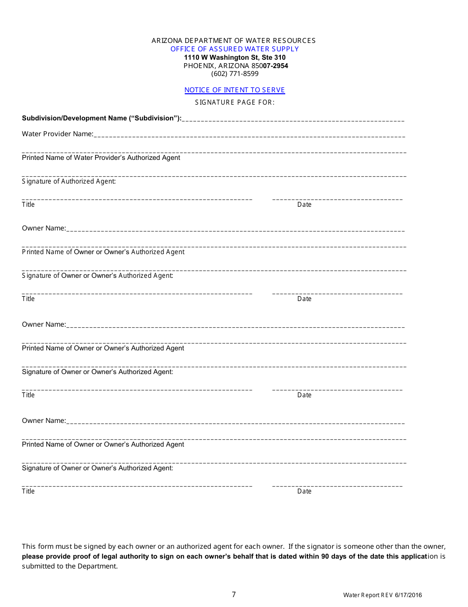 Application for a Water Report - Arizona, Page 8