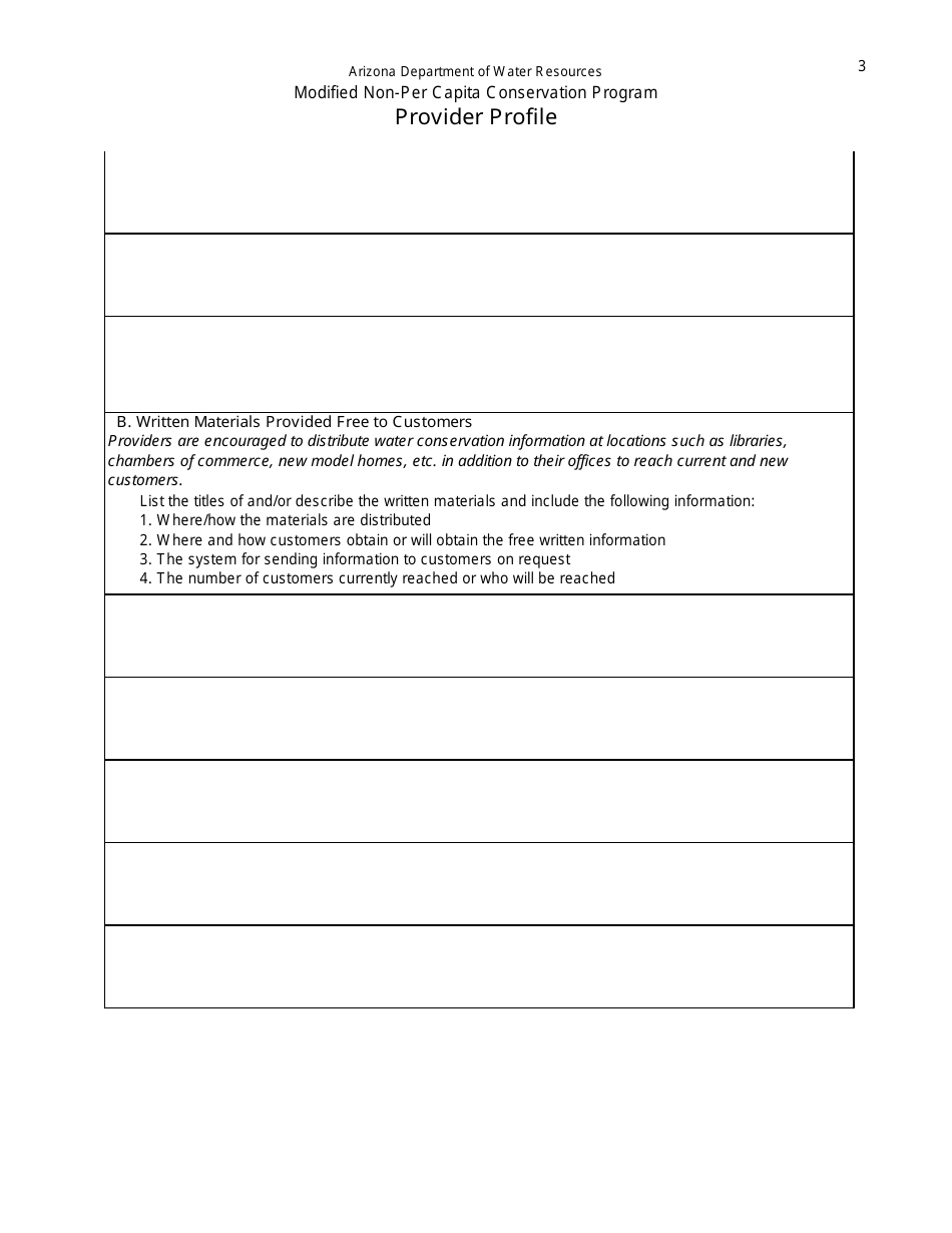 Provider Profile Form - Modified Non-per Capita Conservation Program - Arizona, Page 3
