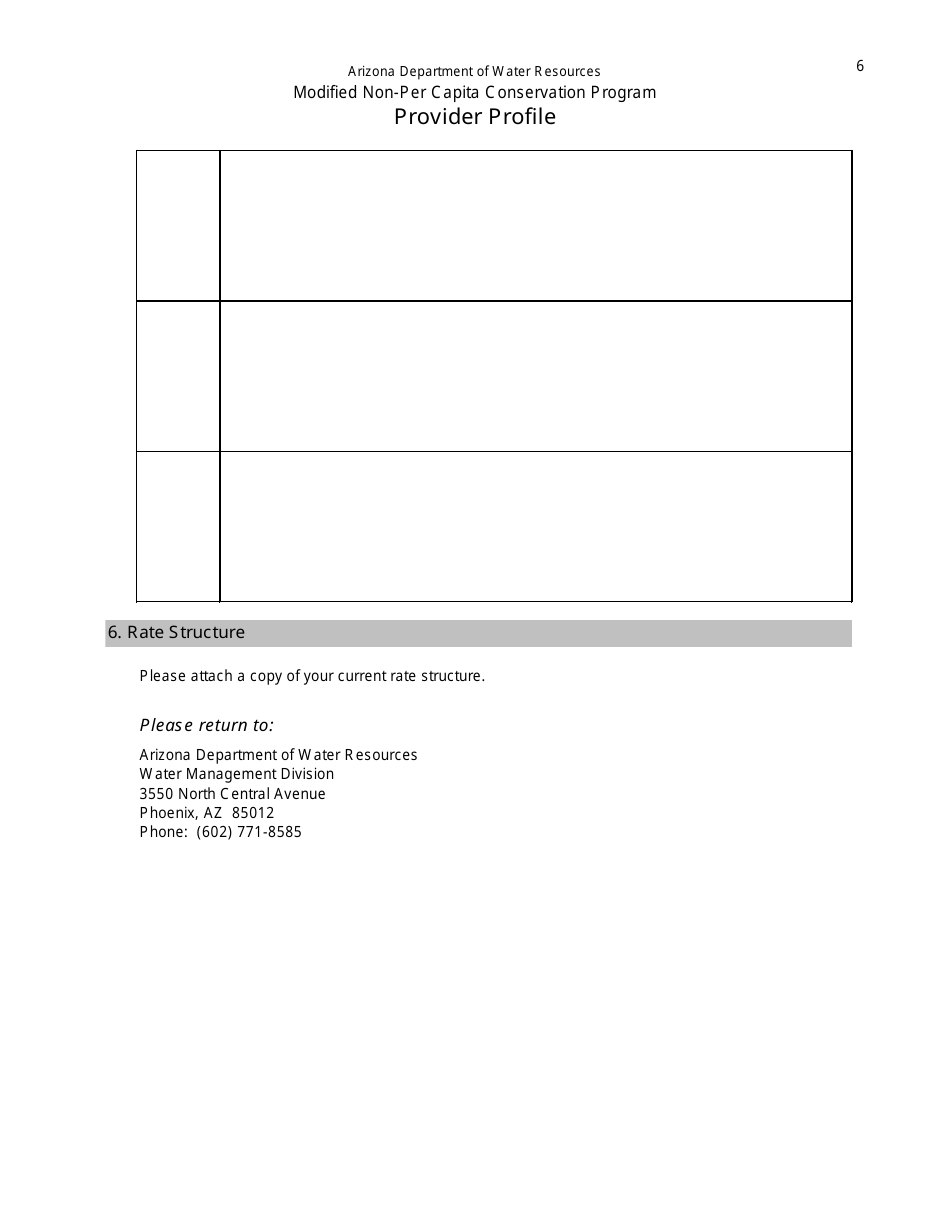 Provider Profile Form - Modified Non-per Capita Conservation Program - Arizona, Page 6