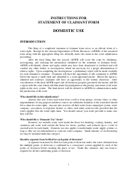 Document preview: Instructions for Statement of Claimant Form - Domestic Use - Arizona