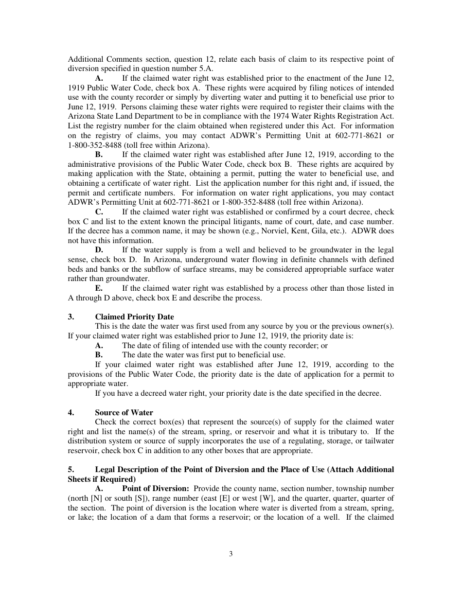 Instructions for Statement of Claimant Form - Domestic Use - Arizona, Page 3