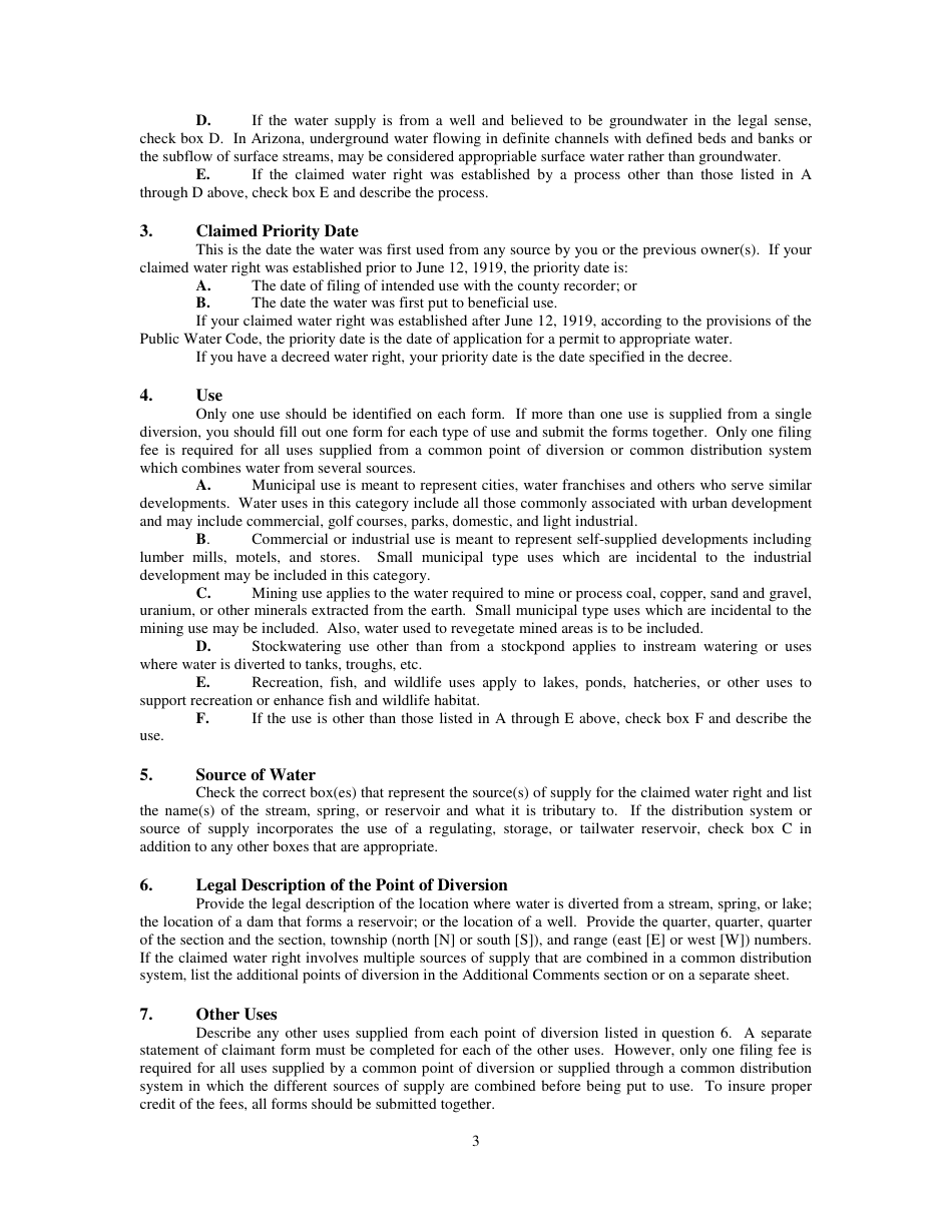 Instructions for Statement of Claimant Form - Other Uses - Arizona, Page 3