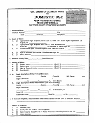 Statement of Claimant Form for Domestic Use - Agua Fria River Watershed Above Camp Dyer Dam - Maricopa County, Arizona