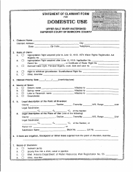 Document preview: Statement of Claimant Form for Domestic Use - Upper Salt River Watershed - Maricopa County, Arizona