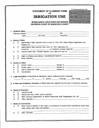 Document preview: Statement of Claimant Form for Irrigation Use - Upper Santa Cruz River Watershed - Maricopa County, Arizona