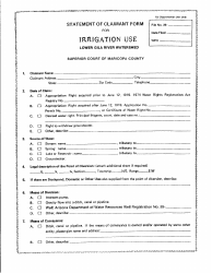 Document preview: Statement of Claimant Form for Irrigation Use - Lower Gila River Watershed - Maricopa County, Arizona