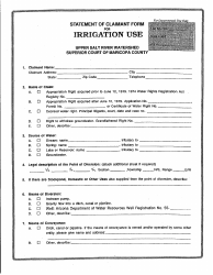 Statement of Claimant Form for Irrigation Use - Upper Salt River Watershed - Maricopa County, Arizona