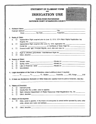Statement of Claimant Form for Irrigation Use - Verde River Watershed - Maricopa County, Arizona