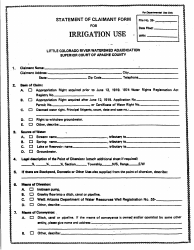 Document preview: Statement of Claimant Form for Irrigation Use - Little Colorado River Watershed Adjudication - Apache County, Arizona