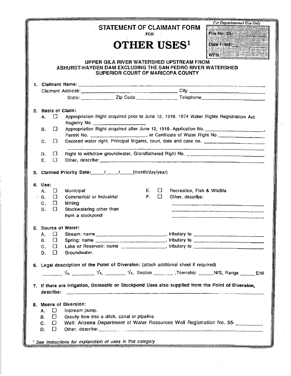Maricopa County, Arizona Statement of Claimant Form for Other Uses ...