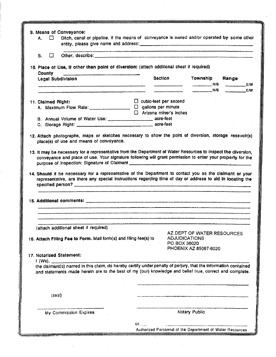 Statement of Claimant Form for Other Uses - Upper Santa Cruz River Watershed - Maricopa County, Arizona, Page 2