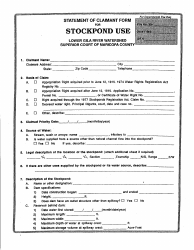 Document preview: Statement of Claimant Form for Stockpond Use - Lower Gila River Watershed - Maricopa County, Arizona