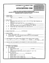 Statement of Claimant Form for Stockpond Use - Upper Gila River Watershed Upstream Form Ashurst-Hayden Dam Excluding the San Pedro River Watershed - Maricopa County, Arizona
