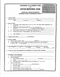 Document preview: Statement of Claimant Form for Stockpond Use - Upper Salt River Watershed - Maricopa County, Arizona