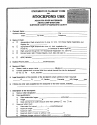 Document preview: Statement of Claimant Form for Stockpond Use - Agua Fria Watershed Above Camp Dyer Dam - Maricopa County, Arizona
