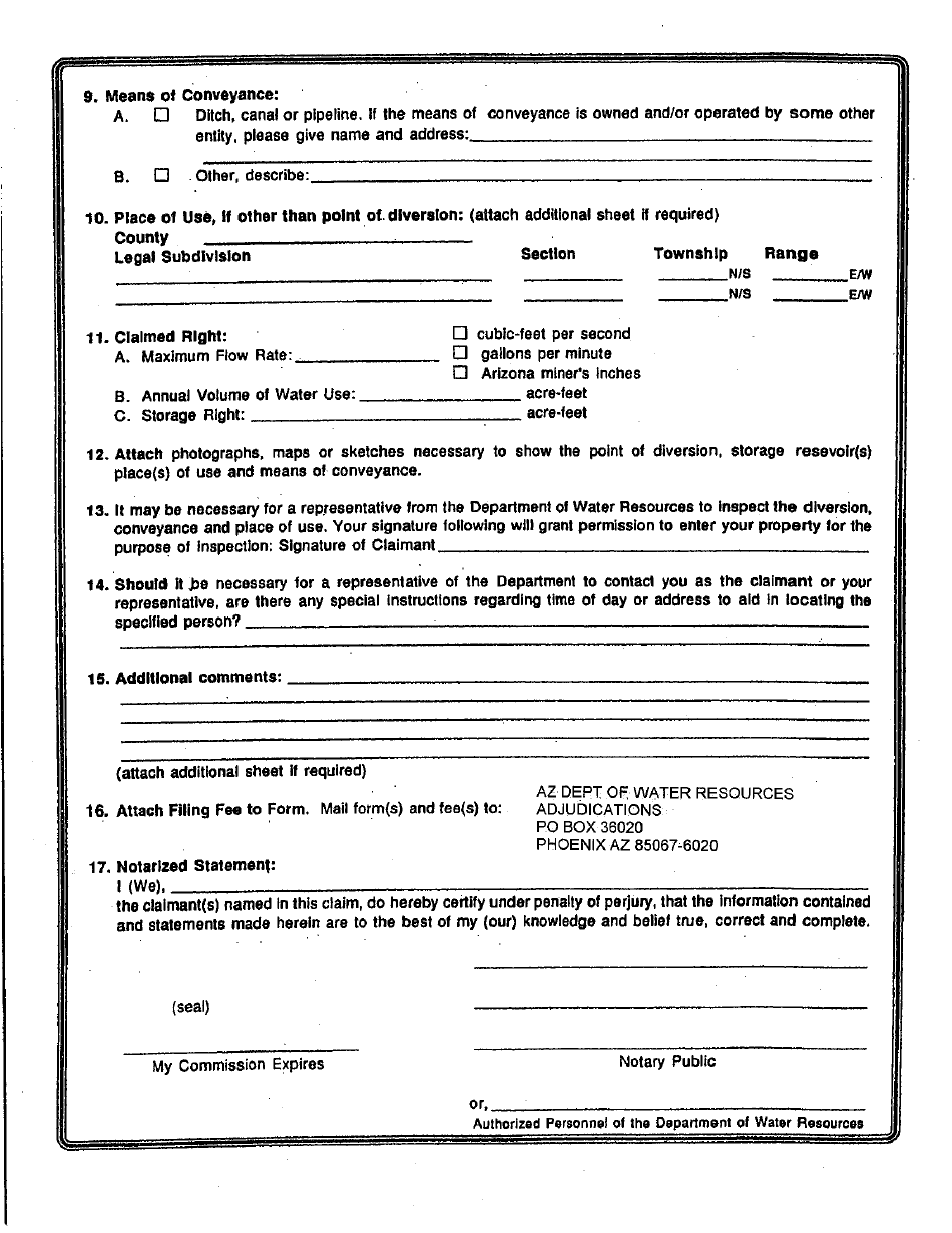 Statement of Claimant Form for Other Uses - Little Colorado River Watershed Adjudication - Apache County, Arizona, Page 2