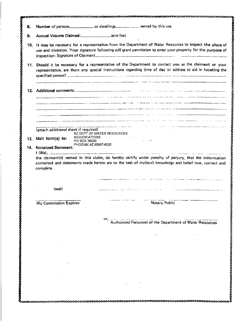 Statement of Claimant Form for Domestic Use Amendment - Maricopa County, Arizona, Page 2