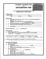 Statement of Claimant Form for Stockpond Use - Little Colorado River Watershed Adjudication - Apache County, Arizona