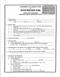 Document preview: Statement of Claimant Form for Stockpond Use - Verde River Watershed - Maricopa County, Arizona