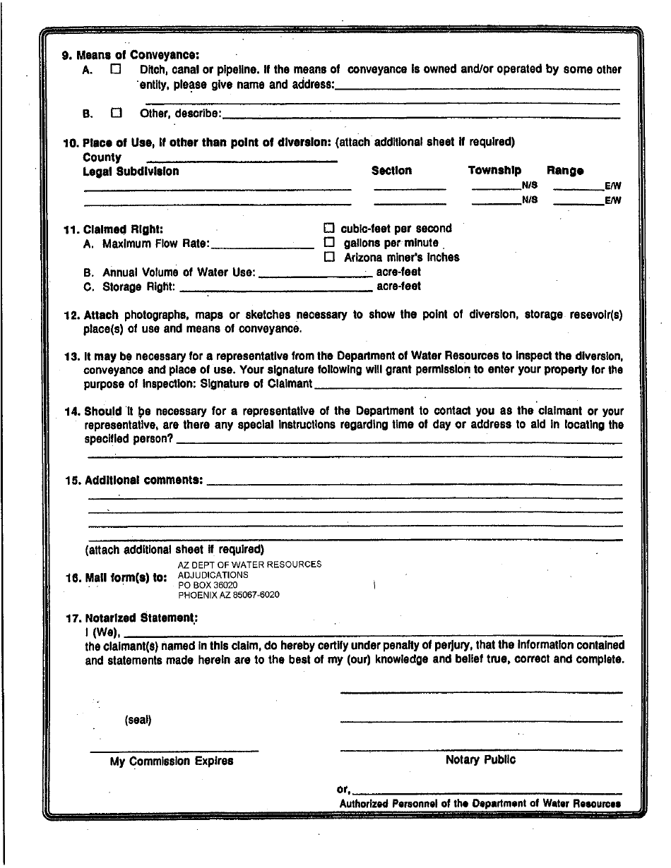 Statement of Claimant Form for Other Uses Amendment - Apache County, Arizona, Page 2