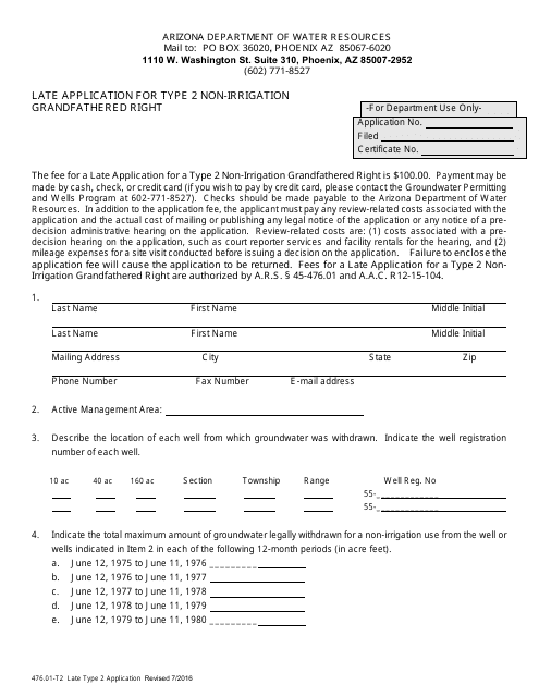 Form 476.01-T2  Printable Pdf