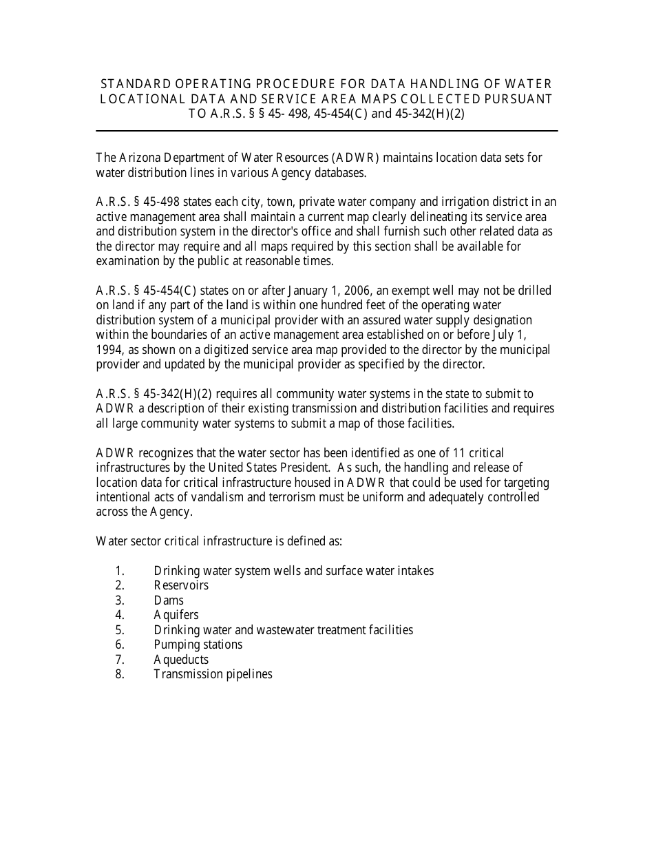 Request for Authorization to View Water Sector Critical Infrastructure Data - Arizona, Page 1