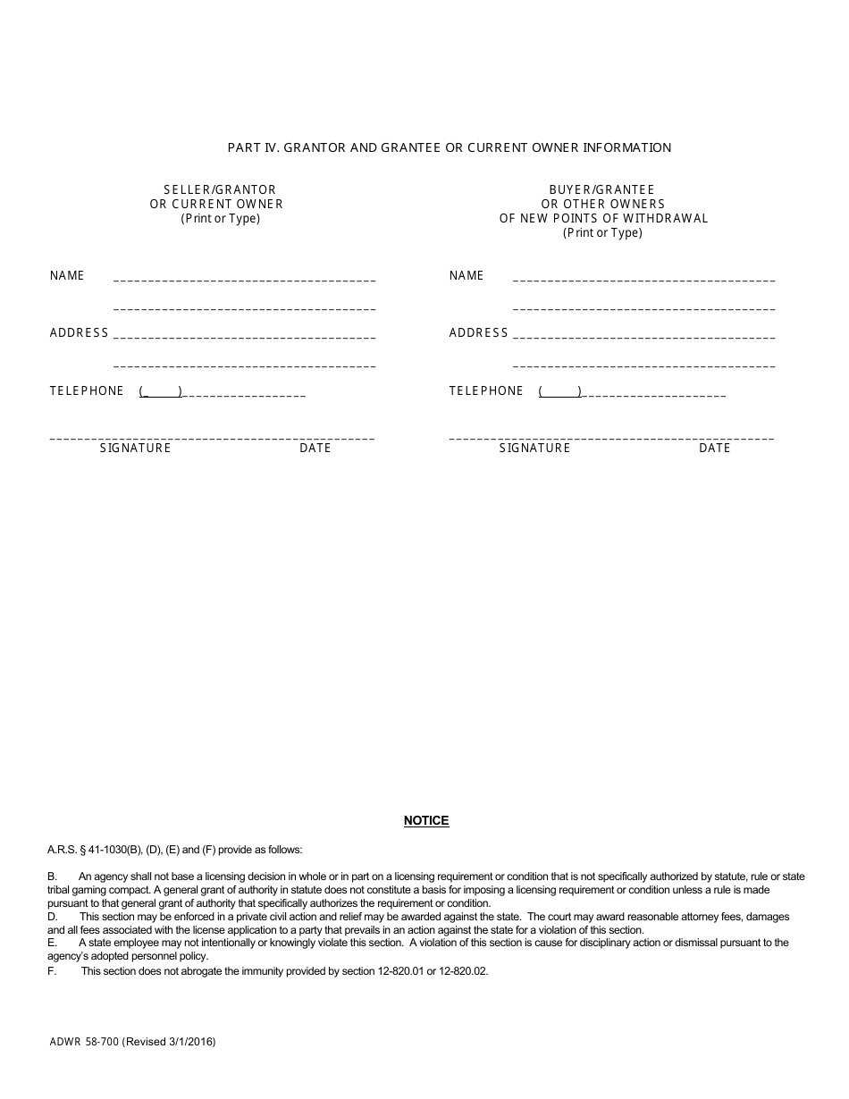 Form ADWR58-700 Notification of Change of Ownership and / or Change in Point of Withdrawal for a Type 2 Non-irrigation Grandfathered Right - Arizona, Page 3