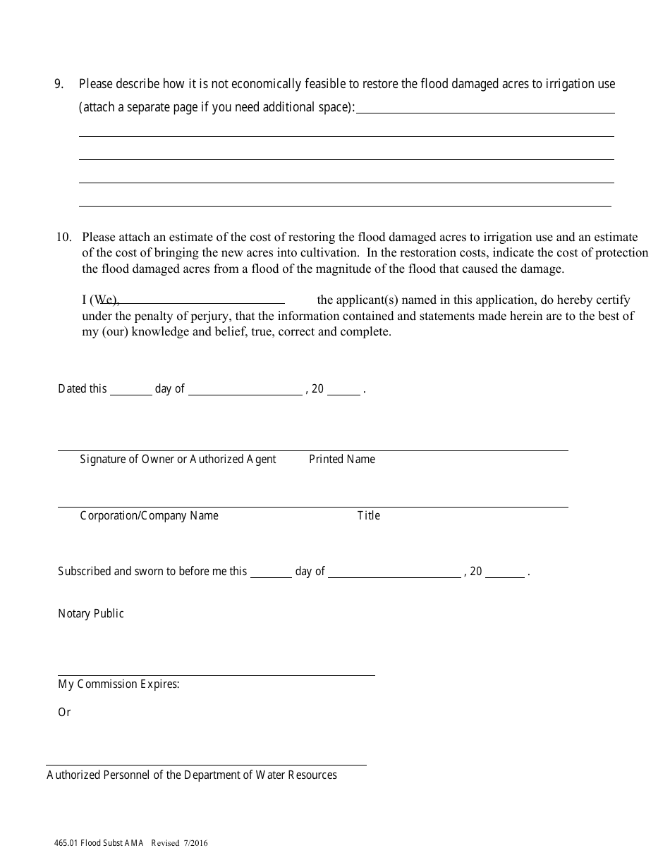 Form 465.01 Application to Substitute Flood Damaged Acres Within an Active Management Area Pursuant to a.r.s. 45-465.01 - Arizona, Page 2