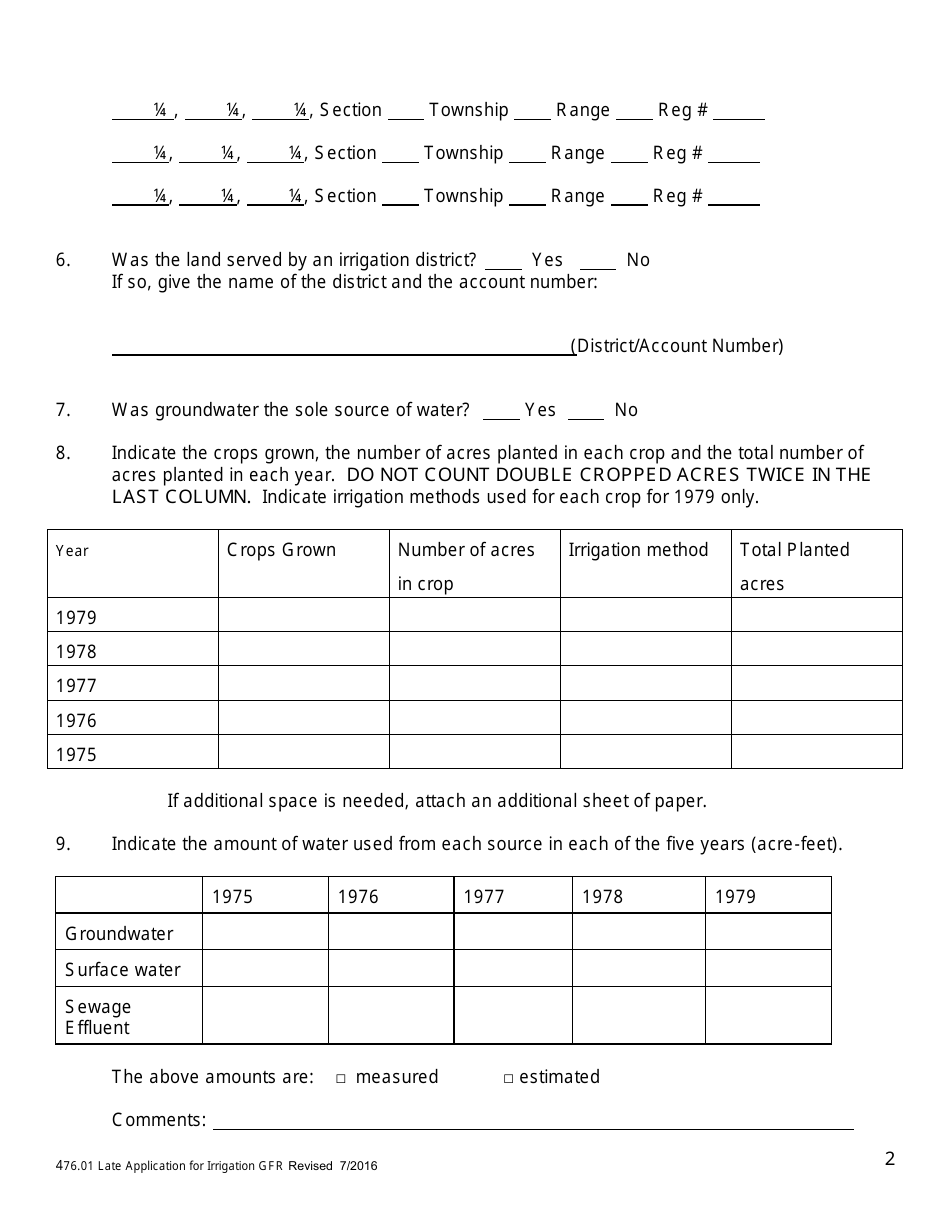 Form 476.01-IR Late Application for a Irrigation Grandfathered Right - Arizona, Page 2