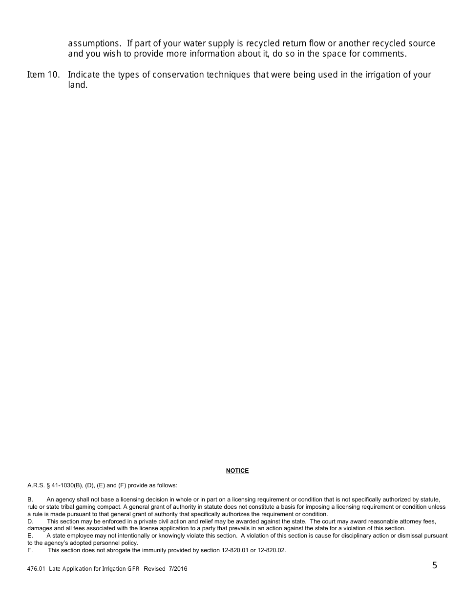 Form 476.01-IR Late Application for a Irrigation Grandfathered Right - Arizona, Page 5