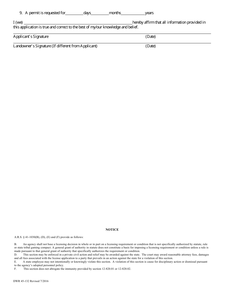 Form DWR45-132 Application for Permit to Use Water to Fill or Refill a Body of Water Within an Active Management Area, Pursuant to a.r.s. 45-132 Through a.r.s. 45-134 - Arizona, Page 3