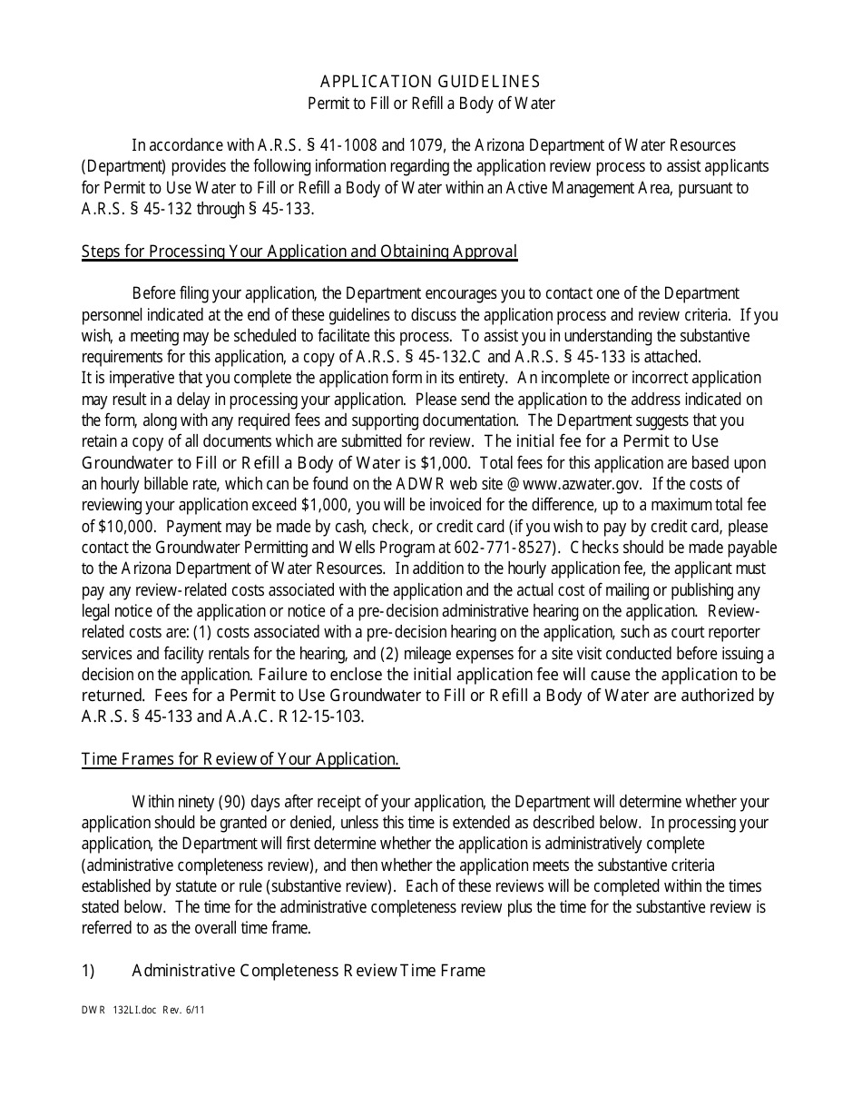 Form DWR132LI Application for Development Plan Approval to Retire an Irrigation Grandfathered Right for a Non-irrigation (Type 1) Use - Arizona, Page 1