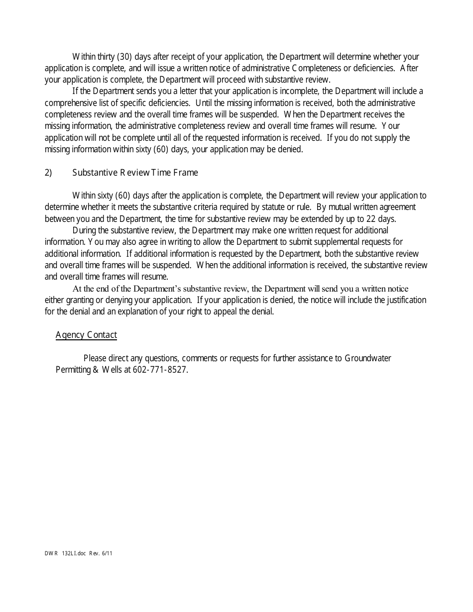Form DWR132LI Application for Development Plan Approval to Retire an Irrigation Grandfathered Right for a Non-irrigation (Type 1) Use - Arizona, Page 2
