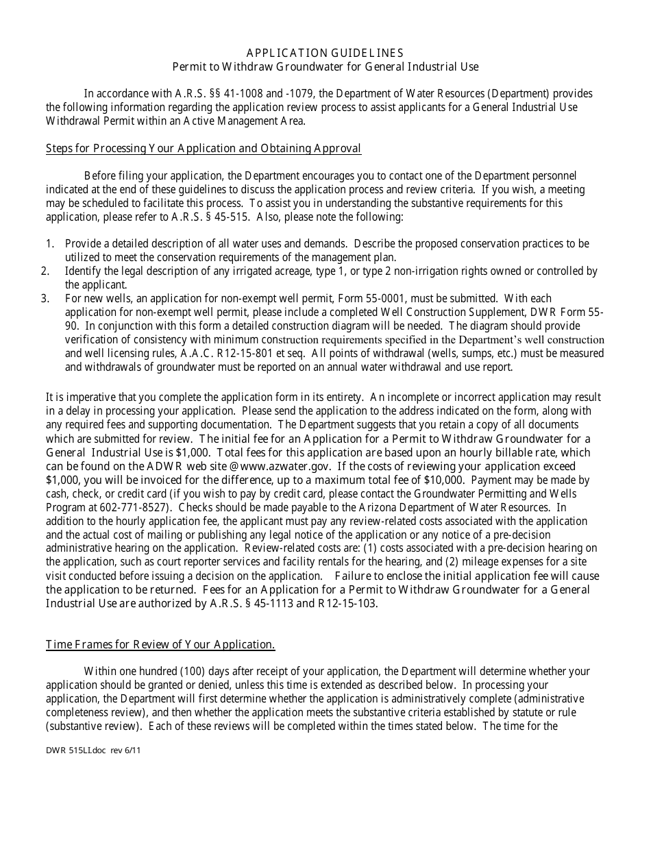 Download Instructions for Form DWR45515 Application for Permit to